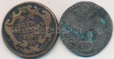 Ausztria/lengyel 1760W 1Kr "Mária Terézia" + Ausztria/magyar 1815B 10Kr Ag "I. Ferenc" T:3,3- (peremhiba,patinás)