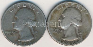 Amerikai Egyesült Államok 1966. 1/4$ CuNi "Washington" + 1946. 1/4$ Ag "Washington&qu...