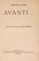 Herczeg Géza: Avanti... Képek az olasz harctérről Bp. 1916. Athenaeum. 208 p. Kiadói, színes, Feiks ...