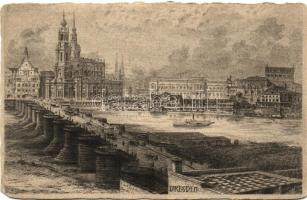 Dresden, hotel, etching style postcard, Carl Jander (EM)