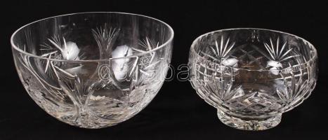 Kristály kaspók (2db), csiszoltak, hibátlanok, d:16 és 21 cm, m:9,5 és 11,5