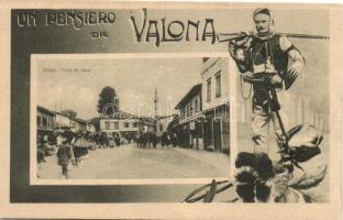 Vlore, Valona; Piazza del Bazar / bazaar, warrior; floral