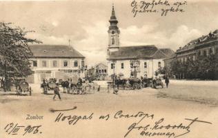 Zombor, templom, Kovacsits üzlete / church, shops