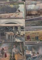 71 db RÉGI motívumlap; hölgyek, párok, katonai, üdvözlő / 71 old motive cards; lady, couple, militar...