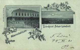 1899 Felsőlövő, Oberschützen; Szálloda a Magyar Királyhoz. Kirnbauer Otto kiadása / hotel, Art Nouveau, floral