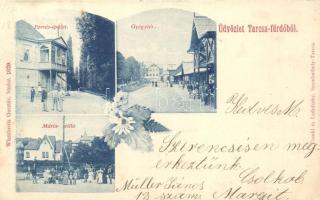 1899 Tarcsafürdő, Bad Tatzmannsdorf; Forrás épület, Gyógytér, Mária villa, Wlaszlovits Gusztáv kiadása / spa, square, villa