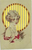 Italian art postcard, lady with pearl necklace s: Ambrosio