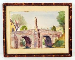 Szőnyi Jenő (1902-?): Váci kő híd.  Akvarell, papír, jelzett, üvegezett kerteben, 18×27 cm