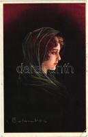 Italian art postcard, lady with scarf s: Colombo (EK)