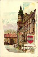 Innsbruck, Herzog Friedrich Strasse / street, coat of arms litho (small tear)