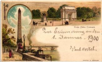 London, Hyde Park Corner, Cleopatra's Needle litho, small size (7,5 cm x 12,1 cm) (wet damage)