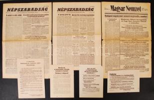 1956 A Magyar Nemzet november 2-iki és a Népszabadság december elsejei száma a forradalom híreivel, és 4 db röplap a forradalomból