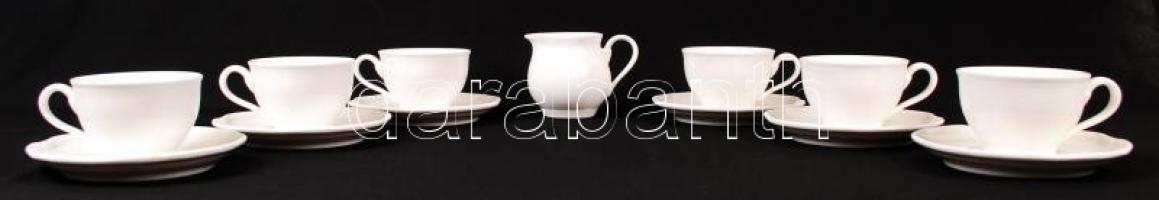 Villeroy & Boch 6 db fehér mázas teás csésze és egy kiöntő, jelzett, hibátlan