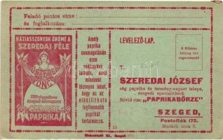 Szeredai József féle csemege paprika reklám, hátoldalon megrendelőlap / Hungarian delicate peppers advertisement, order form on the backside (EK)