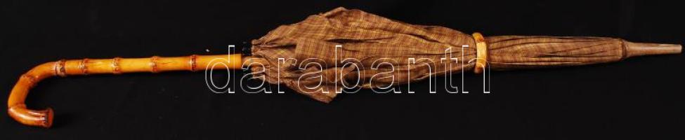 Régi esernyő, dekoratív fa szárral, kis lyukkal az esernyőn, m:78 cm