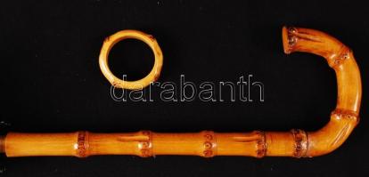 Régi esernyő, dekoratív fa szárral, kis lyukkal az esernyőn, m:78 cm