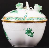 Herendi Apponyi mintás bonbonier, kézzel festett, jelzett, hibátlan, m:11 cm, 13×13 cm