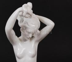 Herendi fésülködő akt, fehér mázas, jelzett, hibátlan, m:34 cm