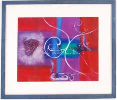 Kiss Tamás: Biotop és civilizáció. Vegyes technika, papír, jelzett, üvegezett keretben, 30×40 cm