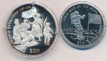 Libéria 1999. 20$ Ag "Francia forradalom 1789-1799" + 2000. 5$ Ag "Apollo XI" T:PP tanúsítvánnyal Liberia 1999. 20 Dollars Ag "French Revolution 1789-1799" + 2000. 5$ Ag "Apollo XI" C:PP with certificate