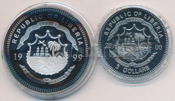 Libéria 1999. 20$ Ag "Francia forradalom 1789-1799" + 2000. 5$ Ag "Apollo XI" T:...