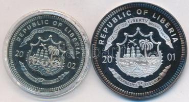 Libéria 2001. 20$ Ag "Delfinek" + 2002. 5$ Ag "Az euro bevezetése" T:PP tanúsítv...