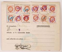 cca 1930 Uruguayi Magyar Egyesület igazolvány tagsági bélyegekkel / Uruguay HUngarian Association Id...