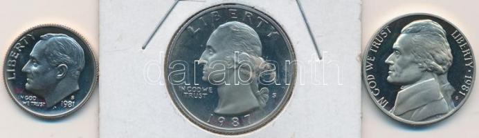 Amerikai Egyesült Államok 1981S 5c "Jefferson" + 1D "Roosevelt" + 1987S 1/4$ &qu...