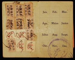 cca 1930 Uruguayi Magyar Egyesület igazolvány tagsági bélyegekkel és Szeptember Elsejei Bizottség mu...