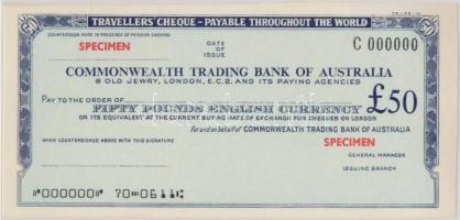 Nagy-Britannia DN "Ausztrál Nemzetközösségi Kereskedelmi Bank" 50Ł "SPECIMEN" utazási csekk T:I Great Britain ND "Commonwealth Trading Bank of Australia" 50 Pounds "SPECIMEN" travellers' cheque C:UNC