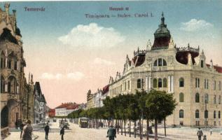 Temesvár, Hunyadi út, villamos / street, tram