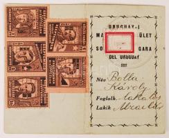 1937 Uruguayi Erdész és Köműves szakszervezet igazolványa tagsági bélyegekkel magyar állapolgár részére / Uruguay Union ID with membership stamps