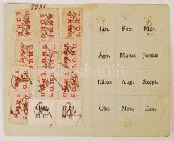 1937 Uruguayi Erdész és Köműves szakszervezet igazolványa tagsági bélyegekkel magyar állapolgár rész...