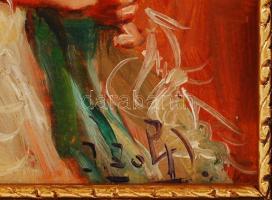 Olvashatatlan jelzéssel: Varró lány. Olaj, farost, keretben 24×20 cm