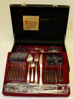 12 személyes, komplett még nem használt Solingen - Krupp jelzésű evőeszközkészlet eredeti számzáras ...