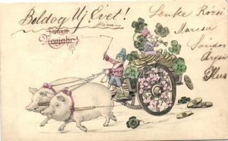 New Year, pigs, dwarves, clover, carriage (Rb)