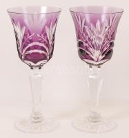 2 db Ajkai ólomkristály boros pohár, többrétegű, csiszolt, hibátlan, jelzett, m: 20 cm