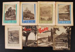 8 db túrakalauz-Vértes, Velence; Pilis; Cserhát; Bakony; Börzsöny; Zempléni-hegység; Bükk; Mátra; 1954-1958. Kiadói papírkötés, kopottas állapotban.