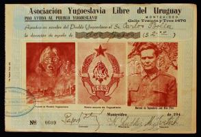 1943 Az Uruguayi Szabad Jugoszlávia Szövetség adománygyűjtő íve. Sorszámozott / 1943 Uruguay Free Yugoslavia Association donation sheet