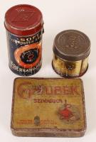 Ghiubek szivarka fém szivarkás doboz, Szent István tápszeres fém dobozka, Van Dyke tus fejes fém dobozka