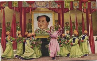 Chinese communist festival, dancers, picture of Mao Tse-tung