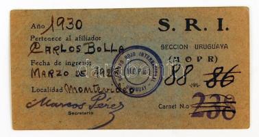 1929 A Nemzetközi Vörös Segély tagsági kártyája magyar személy részére tagsági bélyegekkel / 1929 International Red Aid membership card