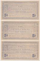 Fülöp-szigetek/Bacolod/Negros Occidental Provincial Currency Committee 1942. 5c (3x) sorszámkövetők ...