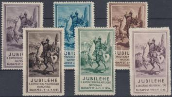 1934 Jubilehe II. Országos Bélyegkiállítás levélzáró sor, 6 db érték