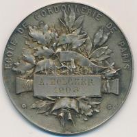 Franciaország 1903. "Párizsi Cipész Iskola" ezüstözött emlékérem névvel gravírozva (50mm) T:2- France 1903. "Shoemaking School in Paris" silver plated medallion (50mm) C:VF