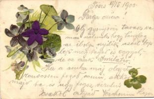 Flower, clover, silk card, Emb. litho (Rb)