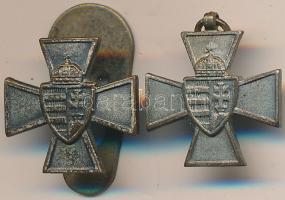 1940. "Nemzetvédelmi Kereszt" miniatűr gomblyukjelvény és miniatűr T:2 1940. "National Defense Cross" button badge + miniature C:XF