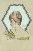 Lady, Italian art postcard s: Ambrosio, Hölgy, olasz művészlap s: Ambrosio