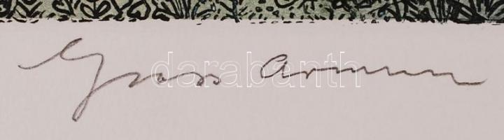 Gross Arnold (1929-): Nyár. Színezett rézkarc, papír, jelzett, 20×30 cm