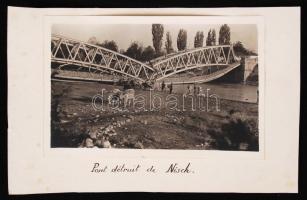 cca 1912 Képek a balkáni háborúból. Nis, lerombolt híd feliratozva / cca 1912 Pictures from the Balkan War. Nis destroyed bridge photo 14x10 cm